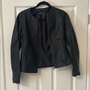 The Limited Black Leather Jacket Fitted Collarless Design size XS